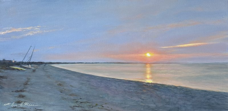“Let There be Light,” a 10-by-20-inch oil on canvas of Lewes Beach, is being introduced in print during Ellen Rice’s 27th Annual Christmas Open House. The painting was inspired in part by her friend Molly Murray’s photo taken many years ago.